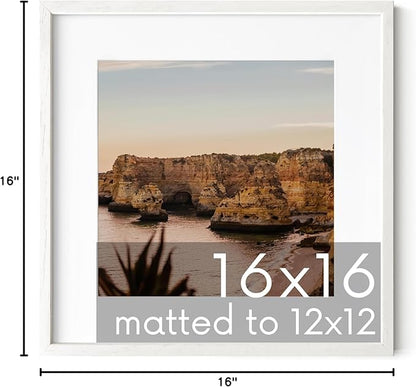 HAUS AND HUES White Oak Wood 16x16 Picture Frame - Square Frame Matted to 12x12, Elegant White Frame for Wall Decor and Artwork (16x16 in, White, Set of 1)