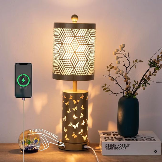 Warm White Butterfly Night Light - USB Cordless Table Lamp with Rotating Projection, Portable Bedside Light for Bedroom, Coffee Shop, Gifts for Women, Mom, Birthday (Gold Lamp)