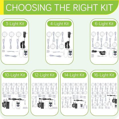 LED Closet Light Kit, Kitchen Under Cabinet Accent Lighting, 120V Plugged in Wired Puck Lights, Smart Remote Dimmable, 4-Way Parallel Octopus Connection, 4 Lights, Cool White