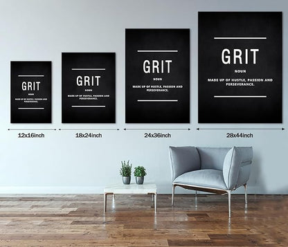 Office Wall Art Inspirational Motivational Posters Prints on Canvas Grit Noun Inspiring Entrepreneur Quotes Pictures Prints Wooden Artwork Home Decor for Living Room Framed Ready to Hang-12”Wx16”H