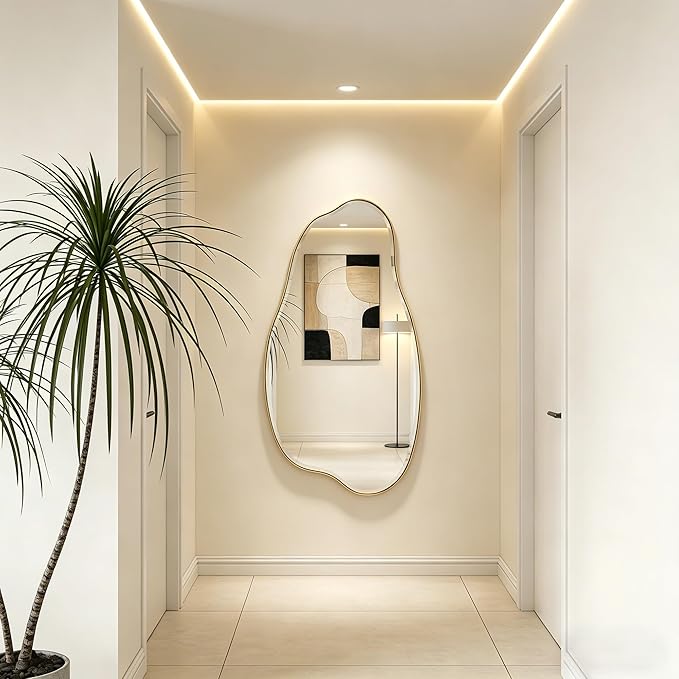 POZINO Large Irregular Beveled Mirror, 53.5"x27" Asymmetrical Aesthetic Mirror with Metal Frame, Cloud Shaped Mirrors for Living Room Bathroom Bedroom Hallway Entryway, Horizontal or Vertical Hanging