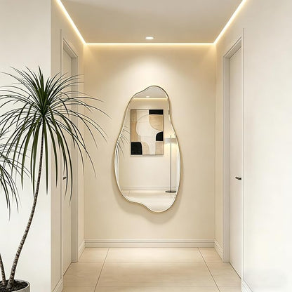 POZINO Large Irregular Beveled Mirror, 53.5"x27" Asymmetrical Aesthetic Mirror with Metal Frame, Cloud Shaped Mirrors for Living Room Bathroom Bedroom Hallway Entryway, Horizontal or Vertical Hanging