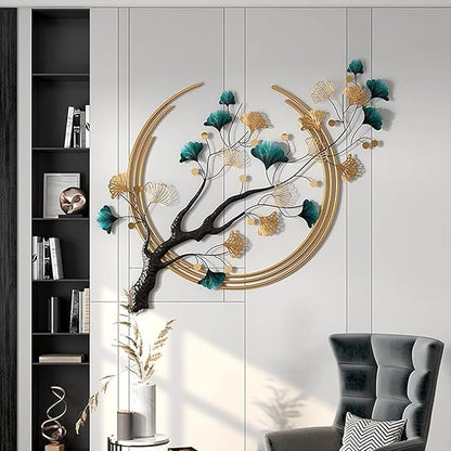 Futyli Large Metal Art Wall Decor - 3D Ginkgo Leaf Wall Art, 36.6" Vertical, Unique Gold for Bedroom & Dining Room Decoration