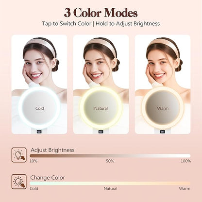 B Beauty Planet Magnifying Mirror with Light 30X, 2000mAh 1X/ 30X Magnifying Makeup Mirror with Standable Base & Tweezers, 3 Color Modes with Adjustable Brightness& Smart Display, Foldable for Travel