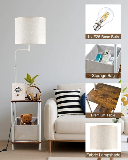 Lightdot 56" Floor Lamp with Table & Storage Bag, Dimmable Corner End Table Lamps with 350° Rotatable Fabric Lampshade, Mid Century Floor Lamps for Living, Room Bedroom, Office, E26 Bulb Include-White