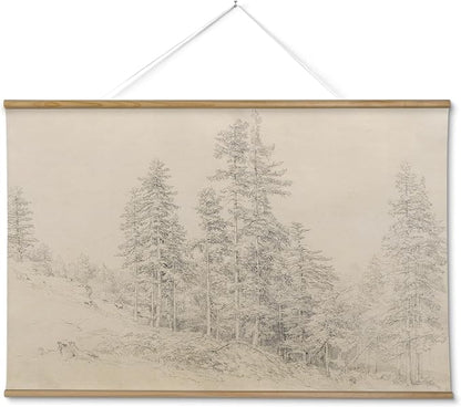 InSimSea 36x54 Large Canvas Scroll Wall Art, Sketch Pine tree Nature Landscape Hanging Painting, Farmhouse Wall Decor for Living Room, Bedroom, Dining Room, Study, Office