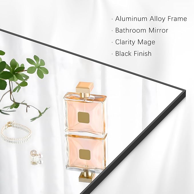 DESBING Black Bathroom Mirror for Wall, 30x36 Inch Rectangle Mirrors with Metal Frame, Modern Vanity Wall Mirror Decor for Entryway Hangs, Bathroom Living Room Horizontal or Vertical