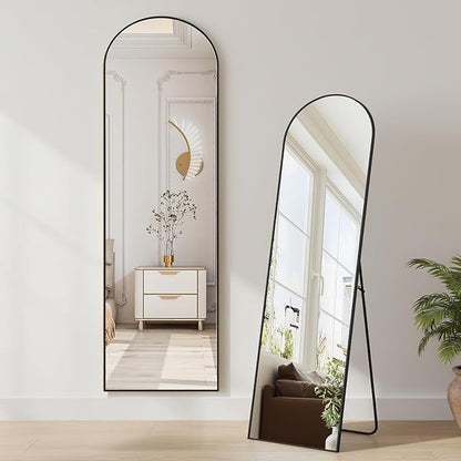 NEWBULIG Arched Mirror Full Length, 56"x15" Body Wall Mirrors with Shatter-Proof Glass, Upgraded Floor Standing Mirror, Hanging or Leaning, with Stand Aluminum Alloy Frame for Home Decor, Black
