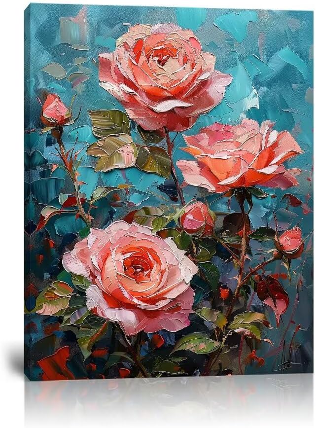 Wall HDQ Red Rose Wall Art Flower Prints Pictures Wall Decor for Bathroom Office Home Decor Framed Ready to Hang