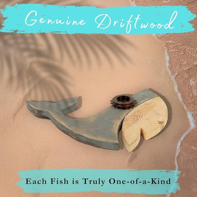 Driftwood Fish Nautical Wall Decor - Handmade Wooden Rustic Coastal Wall Art for Living Room, Bedroom, Office, Bathroom - Ocean Beach Decoration (Knox)
