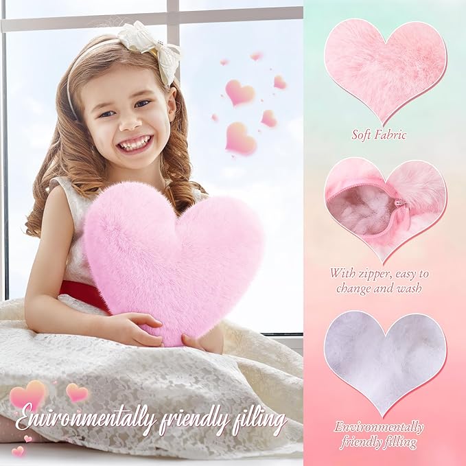 Liliful 6 Pcs Faux Rabbit Fur Heart Pillows Fluffy Heart Throw Pillows Cute Couch Cushion Soft Decorative Throw Cushion for Bed Sofa Girls Women(12 x 11 Inch,Light Color)