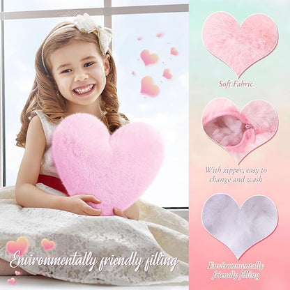 Liliful 6 Pcs Faux Rabbit Fur Heart Pillows Fluffy Heart Throw Pillows Cute Couch Cushion Soft Decorative Throw Cushion for Bed Sofa Girls Women(12 x 11 Inch,Light Color)