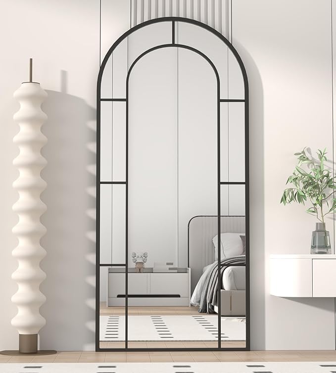 Arched Full Length Mirror, 71"x32" Mirror Full Length, Oversized Floor Length Standing Mirrors, Large Body Wall Mounted Window Pane Mirrors, Hanging or Leaning (Black)