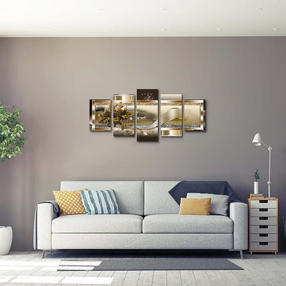 LUDUHU Yellow Orchid Flowers Canvas Print - Abstract Wall Art Painting Decor for Home Decoration Artwork Picture Bedroom Yellow Lily Floral (D,Oversize 40x20inch)