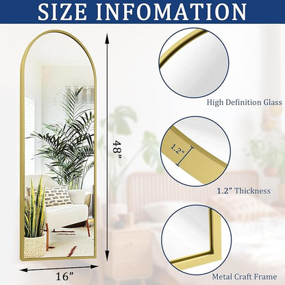 Arch Bathroom Wall Mirror, Silver Large Arched Full Length Mirror, Metal Aluminum Frame Modern Simple Home Decor, Leaning Against Wall Mirror for Bedroom Living Room 48"x16"