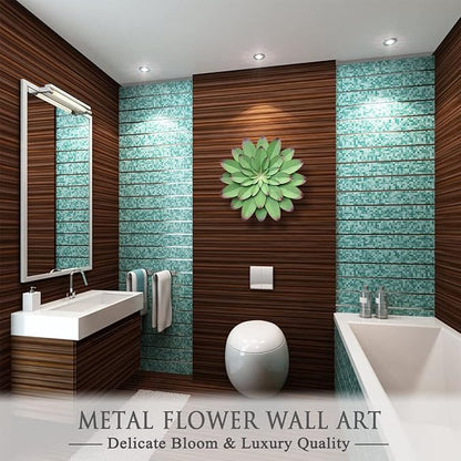 AHYS Metal Flowers Wall Decor Indoor Outdoor Metal Wall Art for Farmhouse Home Living Room Bedroom Bathroom Garden Decor – 12 Inch - Green