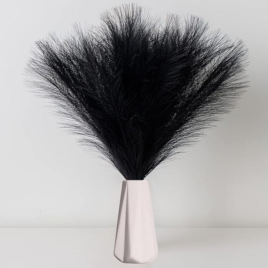 Faux Pampas Grass, 18"/45cm Artificial Pampas Grass Fluffy 6 Stem pompous Grass Flower Arrangement and Vase Filler for Boho Home Wedding Decoration (Black)