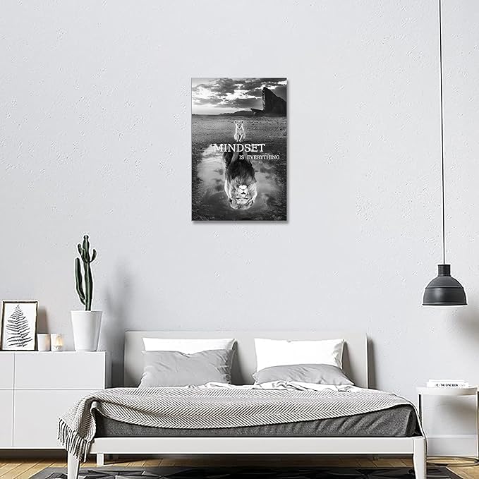 Lion Wall Art Mindset Motivational Animals Prints Poster for Office Wall Decor Modern Canvas Framed Artwork Pictures Ready to Hang20x30inches