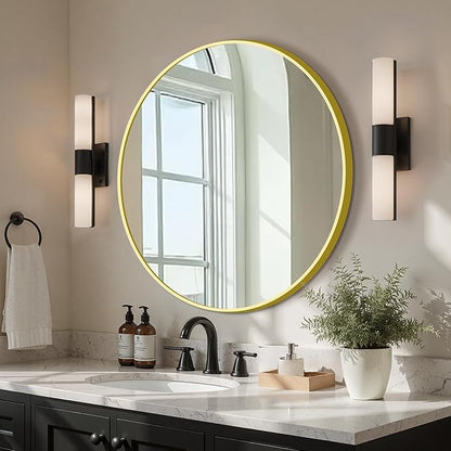 Round Bathroom Mirror for Wall, 22 inch Circle Bathroom Mirrors for Over Sink, Modern Circular Metal Frame for Vanity, Entryway, Bedroom, Living Room(Gold)