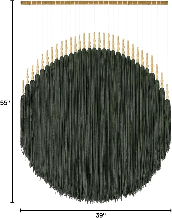 IOWER Large Macrame Wall Hanging Green Boho Decor Macrame Beads Yarn Fiber Art Beaded Tassel Home Decor For Bedroom Living room 39" W x 55" L
