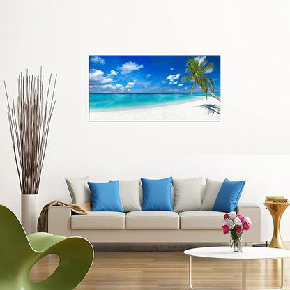 XXMWallArt FC2462 Seascape Wall Art Tropical Paradise Beach With White Sand and Coco Palms Canvas Wall Art Summer Beach Nature Pictures for Living Room Bedroom Home and Office Wall Decor