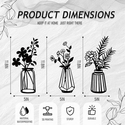PAASTAI 3 Pieces Metal Flowers Wall Art - Minimalist Farmhouse Wall Hanging Decor for Living Room, Bedroom, Kitchen, Bathroom, Hallway - Floral Home and Office Decor (DK-02)