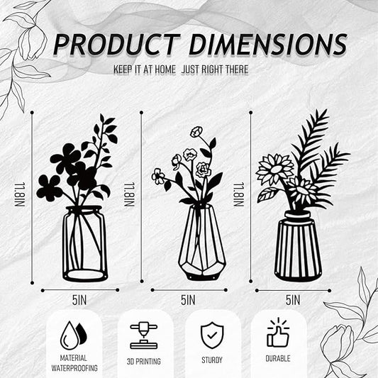 PAASTAI 3 Pieces Metal Flowers Wall Art - Minimalist Farmhouse Wall Hanging Decor for Living Room, Bedroom, Kitchen, Bathroom, Hallway - Floral Home and Office Decor (DK-02)