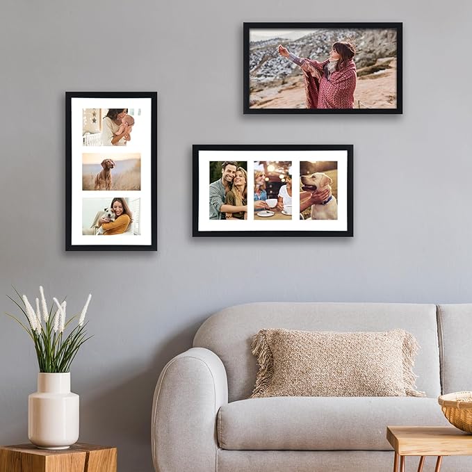 Fixwal 8x14 Collage Picture Frame with Three Openings for Displaying 4x6 Pictures, 4x6 Picture Frame Collage, Gallery Wall Frame, Multi Picture Frames for Wall Decor