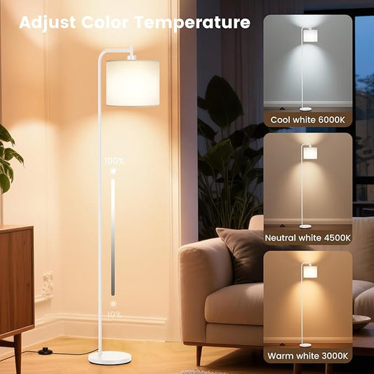 SIBRILLE Floor Lamp with Linen Shade, Dimmable Tall Standing Lamp with Remote Control & 3 Color Temperatures, Modern Corner Floor Lamps for Living Room Bedroom Office, 9W LED Bulb Included