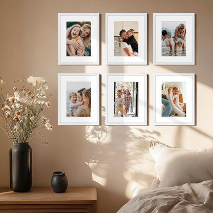 Fixwal 8x10 Picture Frame Set of 6 with Shatter Resistant Plastic Glass, Thin Border and Light Weight Photo Frames for Wall or Tabletop Display, Gift for Mother's Day, Father's Day, White