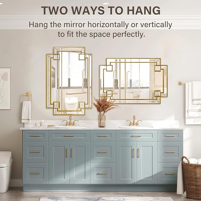 Gold Mirror for Bathroom, 24x36 Inch Rectangle Bathroom Vanity Mirror for Over Sink, Modern Decorative Mirror for Living Room Entryway Fireplace Mantel (Horizontal/Vertical)