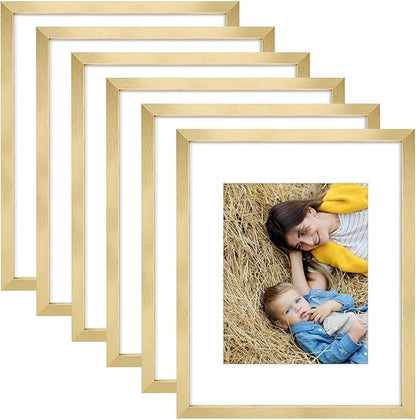 Golden State Art, 16x20 Picture Frame Set of 6 - Matted to 11x14 Photo - Engineered Wood Gallery Frame Set - Wall Mounting (Gold, 6 Pack)