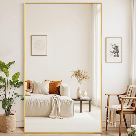 Antok Full Length Mirror,46"x91" Oversized Floor Mirror Freestanding, Full Body Mirrors Floor Standing Mirrors with Stand, Hanging Mounted for Living Room Cloakroom, Gold, Rect Style
