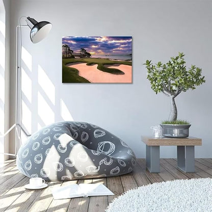 chenchenArt Pebble Beach Golf Course Wall Art for Living Room Bedroom Bathroom Home Decorations Golf Course Picture Poster Wall Decor for Office Canvas Prints Framed Ready to Hang(18''H x 24''W)