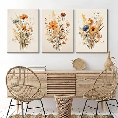 Botanical Floral Wall Art Set of 3 Vintage Wildflower Canvas Wall Decor Watercolor Rustic Farmhouse Wall Art Aesthetic Botanical Pictures Vintage Floral Prints for Bedroom 24x36 Inch Ready to Hang