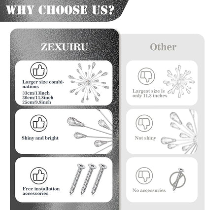 ZEXUIRU 4 Pcs Silver Starburst Wall Decor Metal Bling Wall Art Crystal Accents 3D Modern Decoration Glam Hanging Sculptures for Living Room Bedroom Office Teen Girl Room – Easy to Hang Home Decor Set