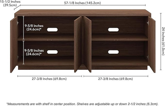 Henn&Hart Fluted TV Stand for TVs up to 65'' with 2 Concealed Ribbed Storage Cabinets and Adjustable Shelves for Living Room, Family Room, or Office, Medium Walnut