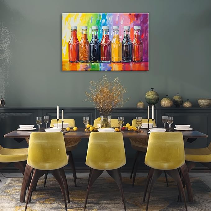 OAAPITI Kitchen Wall Art Colorful Seasonings And Spices Art Poster Seasoning Bottle Painting Print Modern Artwork For Living Room Bedroom Wall Decor(Artwork-1,24"x36")