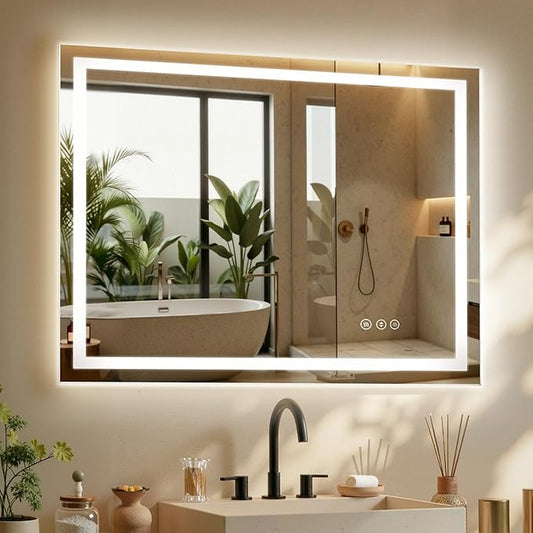 40X30 LED Bathroom Mirror with Lights, Anti-Fog, Dimmable - Lighted Bathroom Vanity Mirror with Front & Back Light, 3 Color Temperatures, Memory Function, Tempered Glass (Horizontal/Vertical)