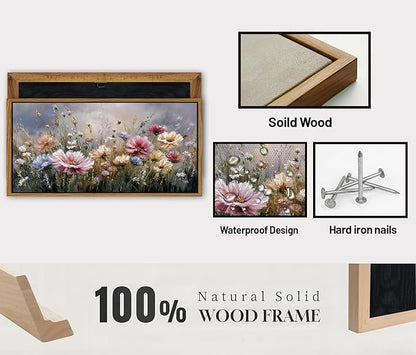 Vintage Framed Canvas Wall Art Pink Wildflower Picture for Living Room Extra Large Countryside Medow Scenery Painting Print Modern Artwork Farmhouse Abstract Flower Poster Office Home Decoration 35x70