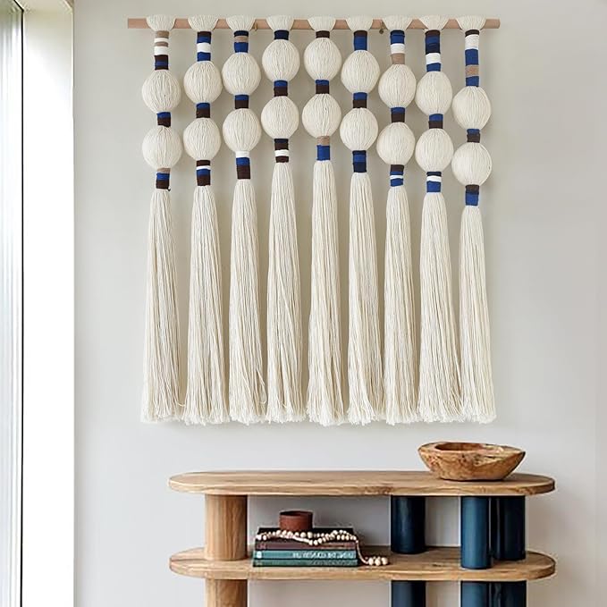 IOWER Macrame Wall Hanging Spherical Best Boho Wall Decor Fiber Handmade Cotton Rope Woven Decor with Tassels Aesthetic Handmade Woven Wall Art for Bedroom Living Room 27" W x 29.5" L