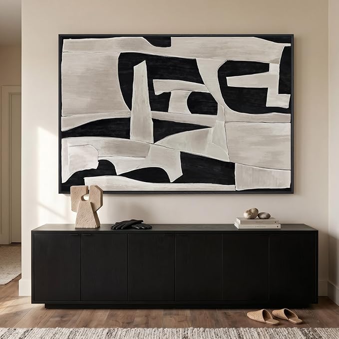 Extra Large Framed Black and White Abstract Wall Art for Living Room, Modern Canvas Prints Paintings Artwork for Walls, Minimalist Black Beige Pictures for Bedroom Dining Hallway Wall Decor 40x60 In