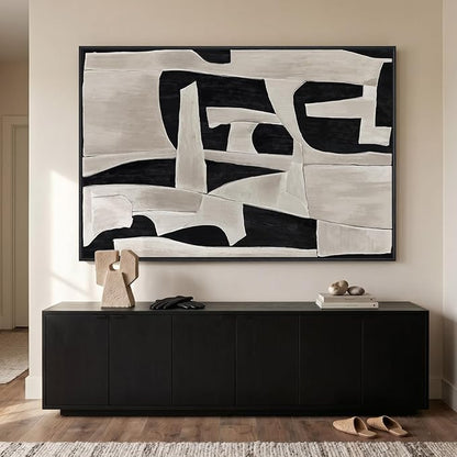 Extra Large Framed Black and White Abstract Wall Art for Living Room, Modern Canvas Prints Paintings Artwork for Walls, Minimalist Black Beige Pictures for Bedroom Dining Hallway Wall Decor 40x60 In