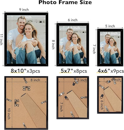 20 Packs Picture Frames Collage Wall Decor for Wall Hanging or Tabletop Display, Gallery Wall Frame Set for Family, Multi Sizes Photo Frames Collage Including 3Pcs 8x10, 8Pcs 5x7, 9Pcs 4x6, Black