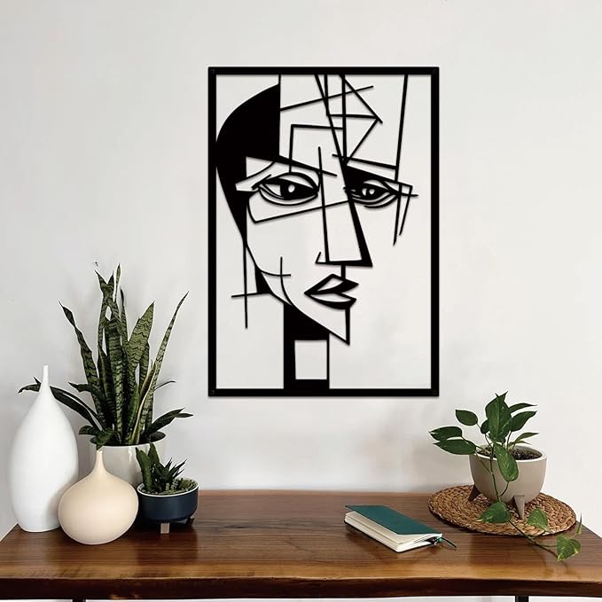 ESTART 2 Pieces Abstract Lover Faces Metal Wall Decor, Modern Minimalist Single Line Geometric Hanging Wall Art, Black Metal Wall Sculptures for Home Living Room Bedroom Bathroom Kitchen 24x15.7 IN