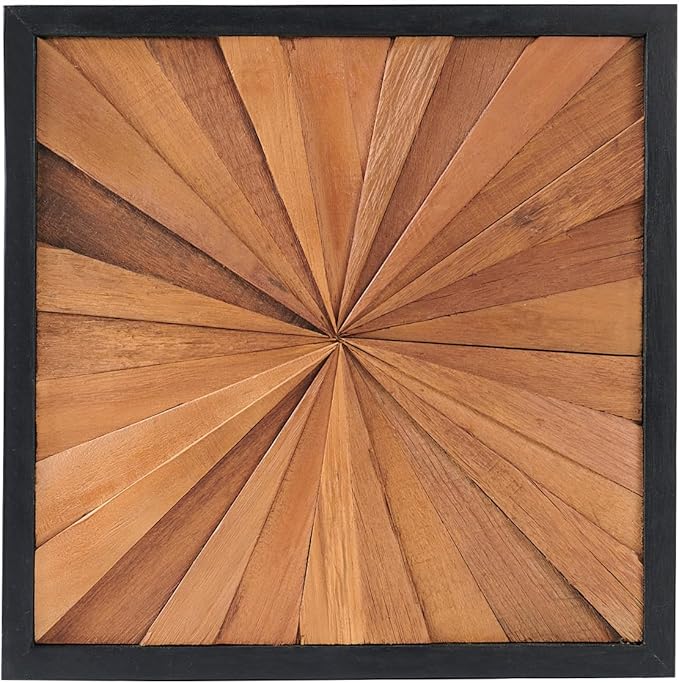 Greenage Natural Teak Wood Wall Art 17"x17" Rustic Farmhouse Sunrise Pattern Natural Wood Decor Hanging Decoration Textured Wooden Frame Wall Panel for Home Living Room Bedroom Meeting Room