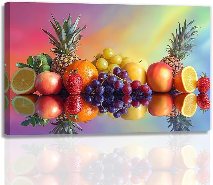 OAAPITI Kitchen Wall Art Colorful Fresh Diverse Fruits Poster Wall Decor Rustic Farmhouse Painting Print For Dining Room Living Room Home Decor Ready To Hang(Artwork-4,20"x30")