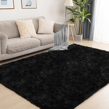 Puremy Black Rug, 8x10 Area Rugs for Living Room, Soft Plush Area Rugs for Bedroom, Non-Slip Indoor Carpet for Nursery, Study Room, Kids Room, Room Decor