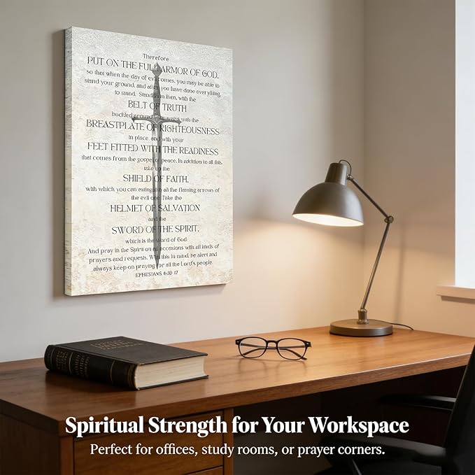 Christian Spiritual Armor Canvas Wall Art Ephesians 6:11 Bible Verse Painting Picture armor of god Wall Decor Religious biblical Poster Print Artwork for Church Office Bedroom 12x16in Wrapped Canvas