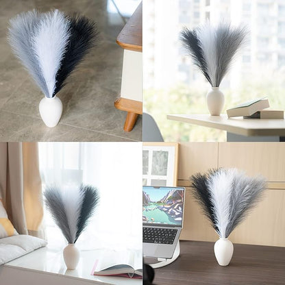 Faux Pampas Grass Decor, 18"/45cm Artificial Pampas Grass Fluffy 6 Stem pompous Flower Arrangement for Boho Home Wedding Decoration (Black,White,Grey)